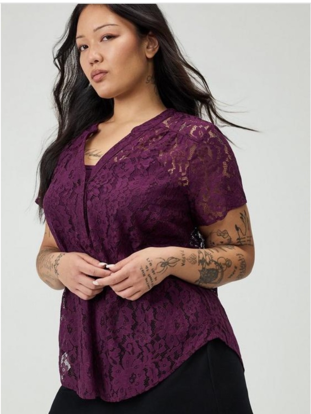 Torrid Harper Lace Blouse Size 00 Potent Purple - Picture 3 of 6
